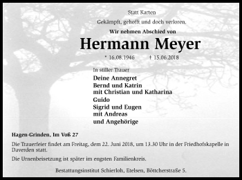 Traueranzeige von Hermann Meyer von SYK