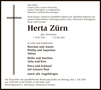 Traueranzeige von Herta Zürn von SYK