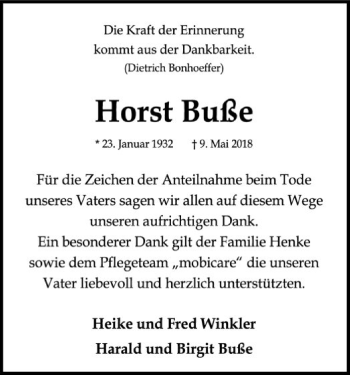 Traueranzeige von Horst Buße von SYK