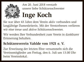 Traueranzeige von Inge Koch von SYK