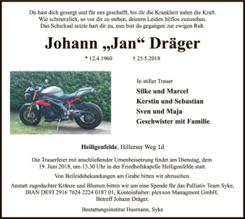 Traueranzeige von Johann Dräger von SYK