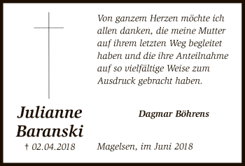 Traueranzeige von Julianne Baranski von SYK