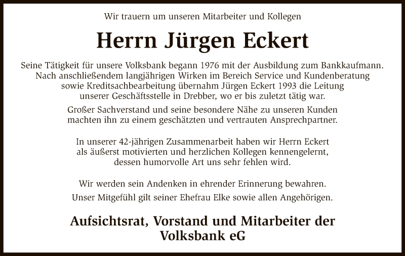  Traueranzeige für Jürgen Eckert vom 27.06.2018 aus SYK