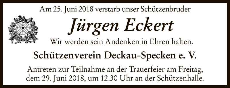  Traueranzeige für Jürgen Eckert vom 28.06.2018 aus SYK