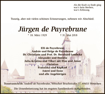 Traueranzeige von Jürgen de Payrebrune von SYK