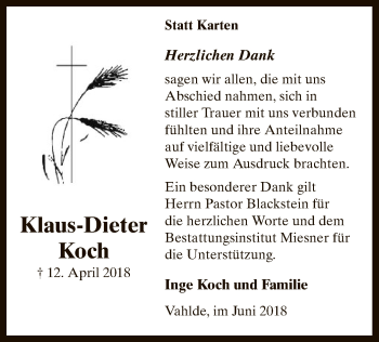 Traueranzeige von Klaus-Dieter Koch von SYK