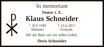 Traueranzeige von Klaus Schneider von SYK