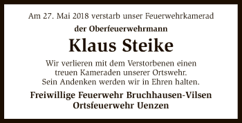 Traueranzeige von Klaus Steike von SYK