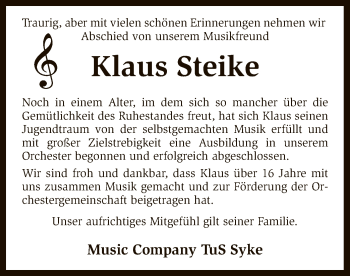 Traueranzeige von Klaus Steike von SYK