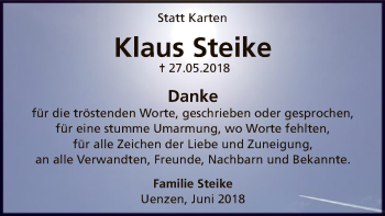 Traueranzeige von Klaus Steike von SYK