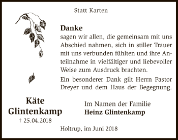 Traueranzeige von Käte Glintenkamp von SYK