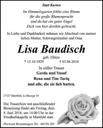 Traueranzeige von Lisa Baudisch von SYK