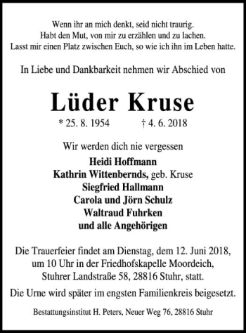 Traueranzeige von Lüder Kruse von SYK