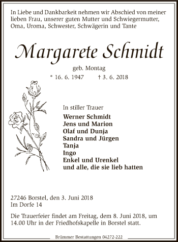 Traueranzeige von Margarete Schmidt von SYK