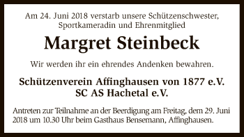 Traueranzeige von Margret Steinbeck von SYK