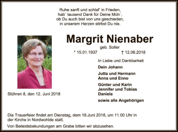 Traueranzeige von Margrit Nienaber von SYK