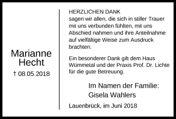 Traueranzeige von Marianne Hecht von SYK