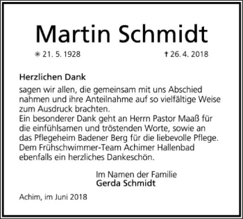 Traueranzeige von Martin Schmidt von SYK