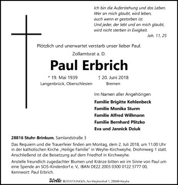 Traueranzeige von Paul Erbrich von SYK