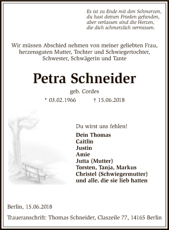 Traueranzeige von Petra Schneider von SYK