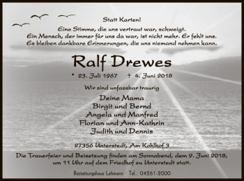 Traueranzeige von Ralf Drewes von SYK