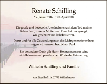 Traueranzeige von Renate Schilling von SYK