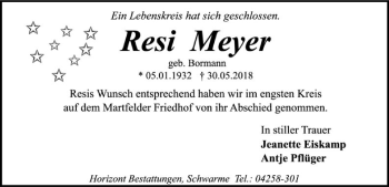 Traueranzeige von Resi Meyer von SYK