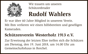 Traueranzeige von Rudolf Wahlers von SYK