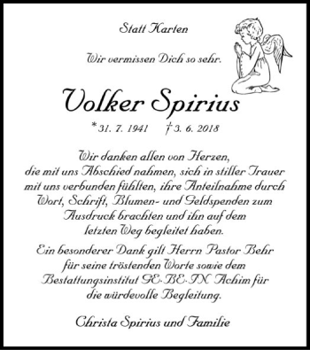 Traueranzeige von Volker Spirius von SYK