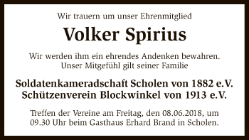 Traueranzeige von Volker Spirius von SYK