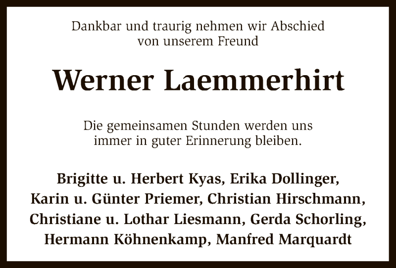  Traueranzeige für Werner Laemmerhirt vom 16.06.2018 aus SYK