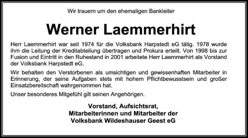  Traueranzeige für Werner Laemmerhirt vom 16.06.2018 aus SYK