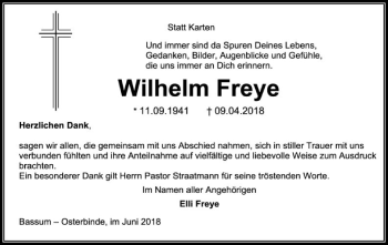 Traueranzeige von Wilhelm Freye von SYK