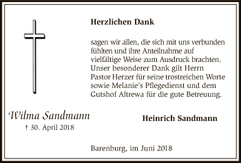 Traueranzeige von Wilma Sandmann von SYK