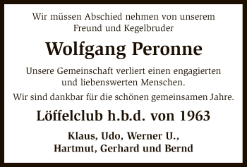 Traueranzeige von Wolfgang Peronne von SYK