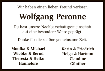 Traueranzeige von Wolfgang Peronne von SYK