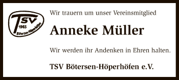 Traueranzeige von Anneke Müller von SYK