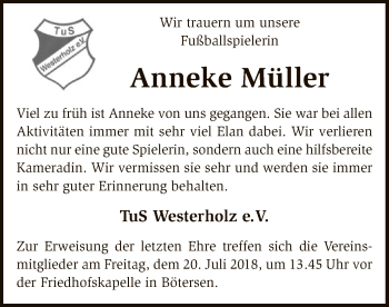 Traueranzeige von Anneke Müller von SYK