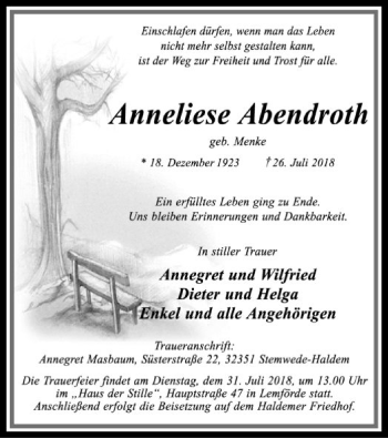 Traueranzeige von Anneliese Abendroth von SYK