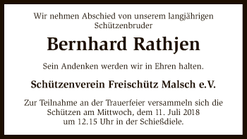 Traueranzeige von Bernhard Rathjen von SYK