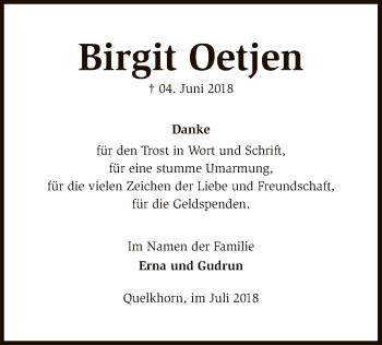 Traueranzeige von Birgit Oetjen von SYK