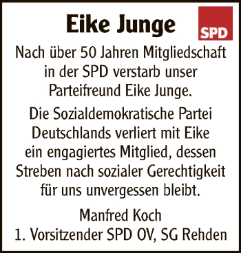 Traueranzeige von Eike Junge von SYK