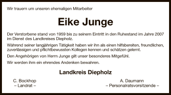 Traueranzeige von Eike Junge von SYK