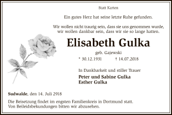 Traueranzeige von Elisabeth Gulka von SYK