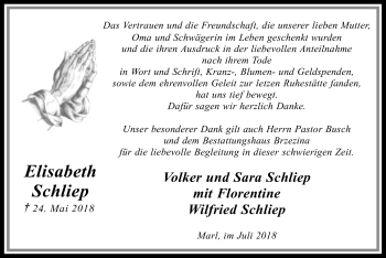 Traueranzeige von Elisabeth Schliep von SYK