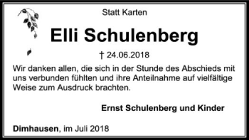 Traueranzeige von Elli Schulenberg von SYK