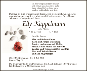 Traueranzeige von Elly Kappelmann von SYK