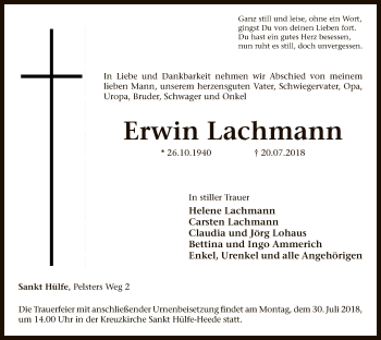 Traueranzeige von Erwin Lachmann von SYK