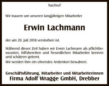 Traueranzeige von Erwin Lachmann von SYK