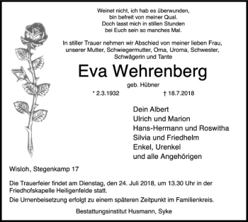 Traueranzeige von Eva Wehrenberg von SYK